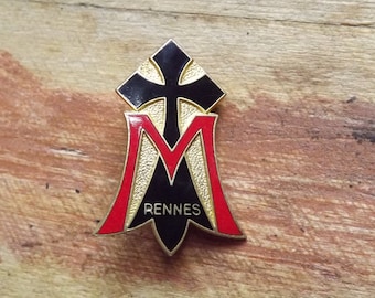 Broche en métal émaillé français Croix de Rennes Hermine M Pin Chobillon Paris - French City Pin - Rennes Christian Mission Pin CY