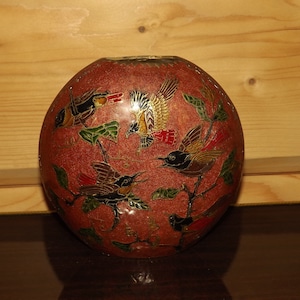 Vintage Messing Cloisonné Vaas - Messing Vaas Vogels Decor - Cloisonné Emaille Messing Vaas - Massief Messing Vaas 7&quot; hoog