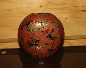 真鍮　七宝焼　花瓶⭐︎ 七宝エナメル真鍮花瓶 - 真鍮花瓶鳥の装飾 - ヴィンテージ真鍮七宝花瓶 花瓶・フラワースタンド