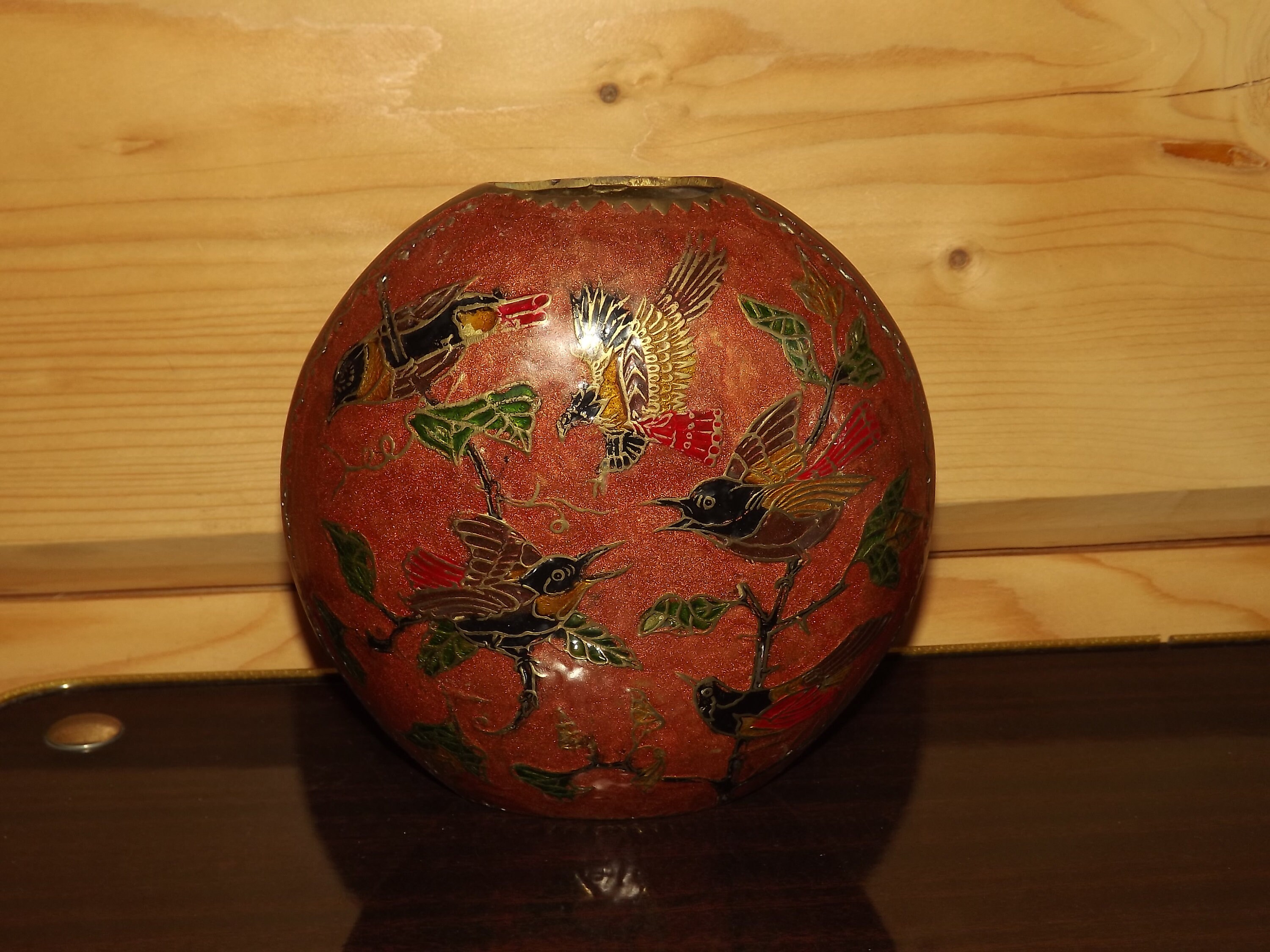 ヴィンテージ真鍮七宝花瓶 - 真鍮花瓶鳥の装飾 - 七宝エナメル真鍮花瓶