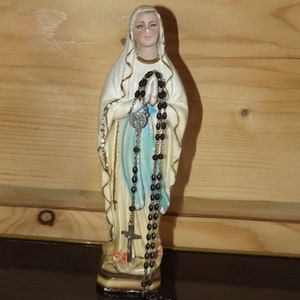 Vintage Italian Set of Virgin Mary Statue and Rosary - Plaster Virgin Mary Statue - Italian John Paul II Rosary - Christian Rosary