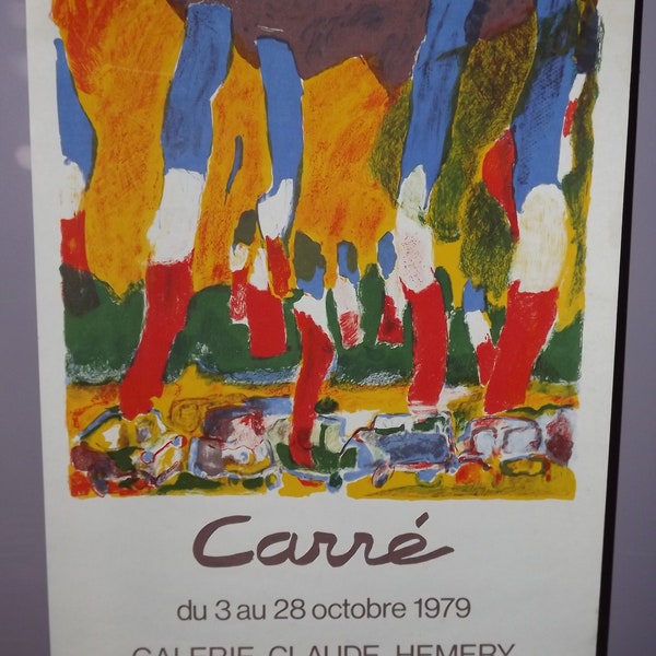 Vintage French Exhibition Poster / Affiche Artist Painter Carré - French Affiche Paris 1979 - Contemporary Painting Galerie Claude Hemery