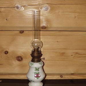 Beautiful Vintage Tall French Oil Lamp - Ceramic Reservoir and Brass Oil Lamp with Glass - Floral Decor Parlour Lamp