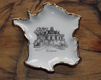 Bandeja de porcelana de Limoge con forma de Francia vintage - Vendôme Porte Saint-Georges - Bandeja de joyería de anillo francés de porcelana