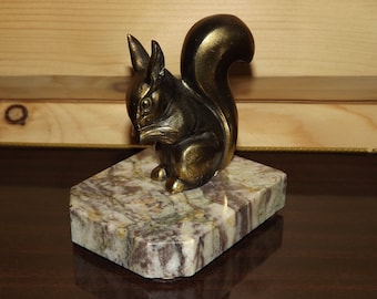 Vintage French Squirrel Statue on Marble - Antique Bookend Metal Squirrel Art Deco Period - Antique Squirrel