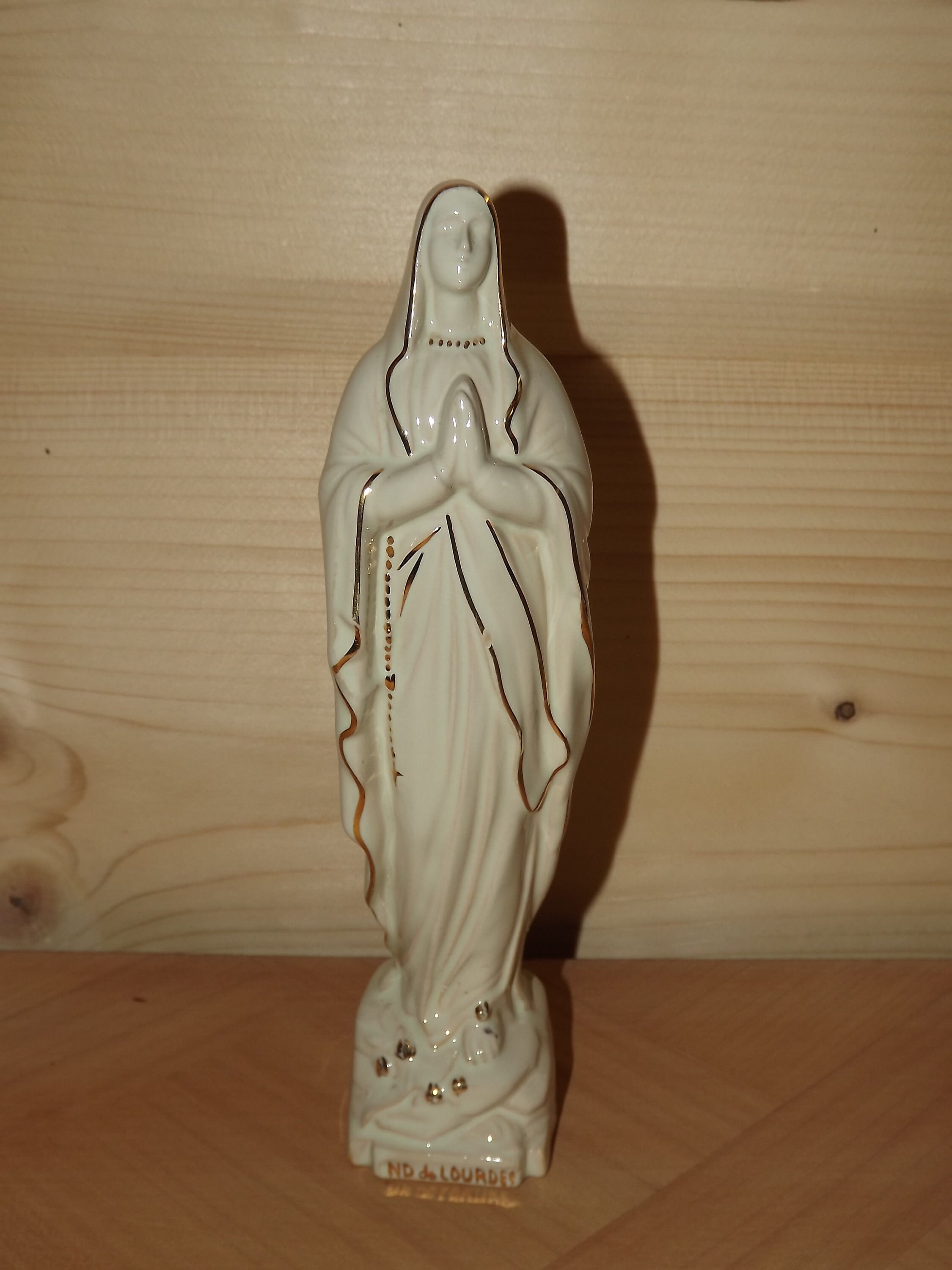 Français Statue de Porcelaine Notre-Dame Lourdes - Porcelaine Blanche Or Décor Chrétienne Notre Dame