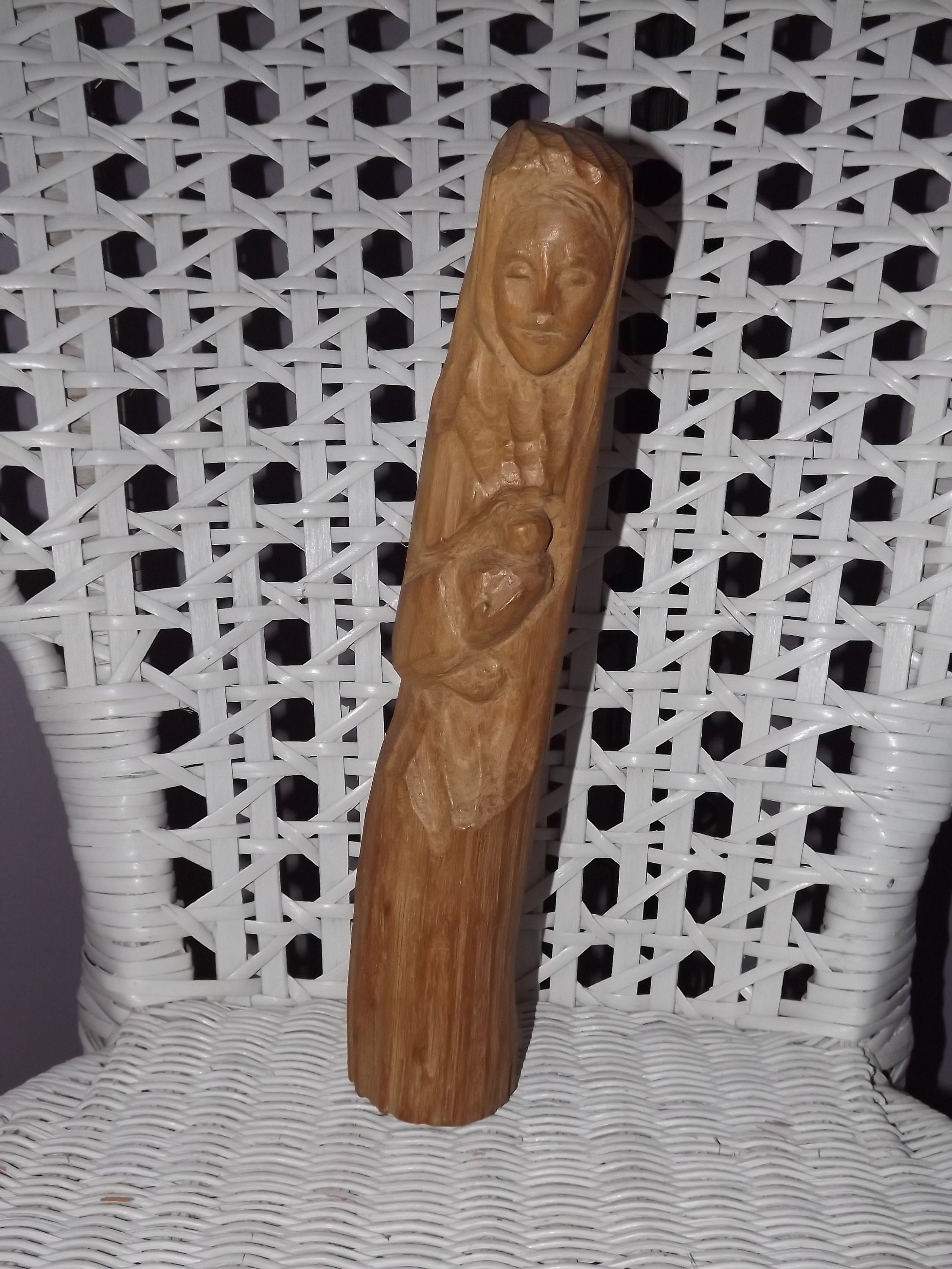 Sculpture Unique Vierge en Bois Français - Breton à La Main Sculptée Marie et Enfant Christian Sculp