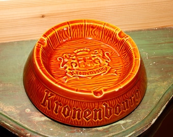 Vintage French Bar Ashtray Kronenbourg - Barrel Style Ceramic Ashtray - French Pub Beer Ad Ashtray - French Bistrot