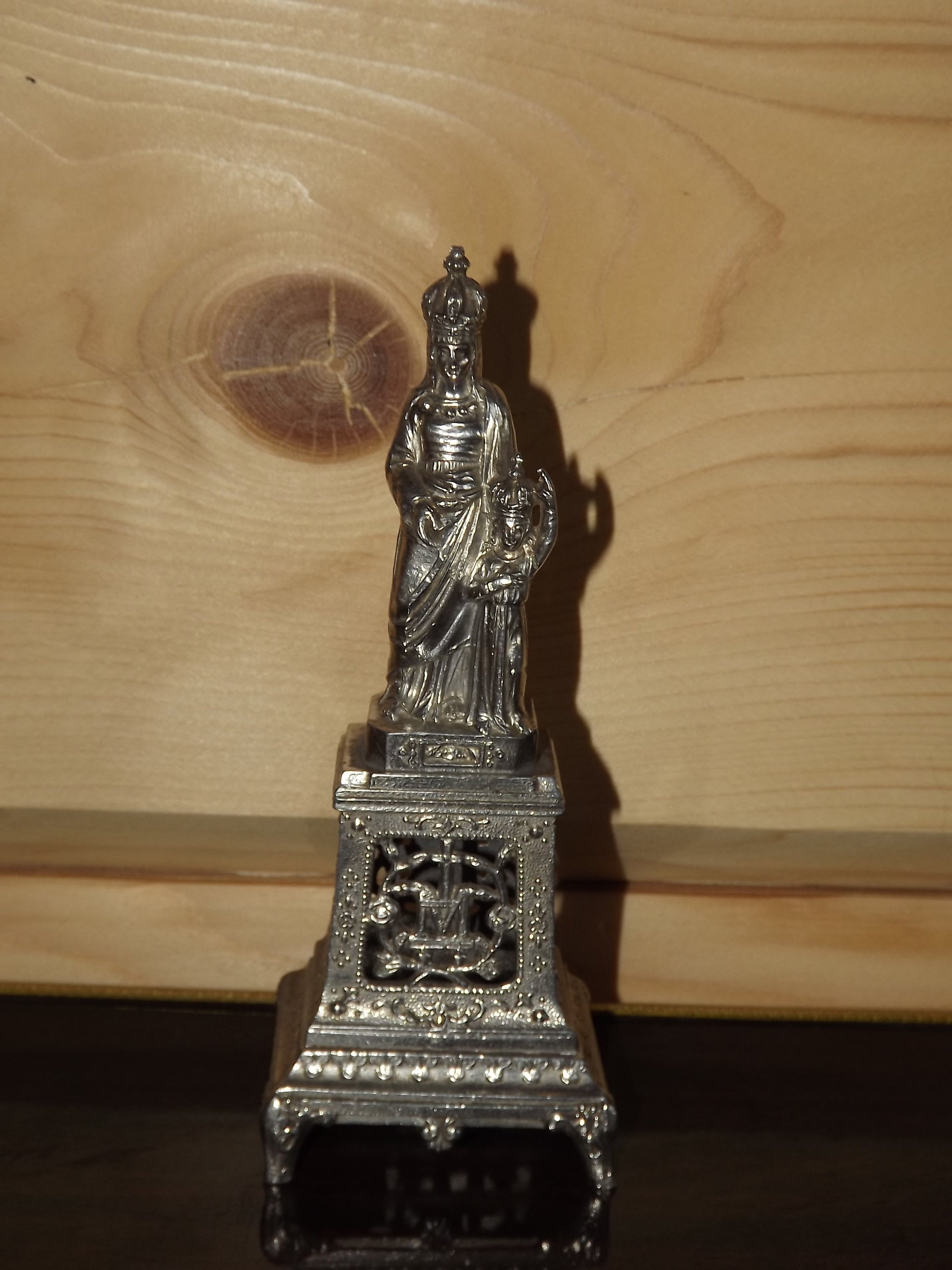 Vintage Français Sainte Anne d'auray Statue en Métal - Vierge Marie Alliage de et Enfant avec Couron