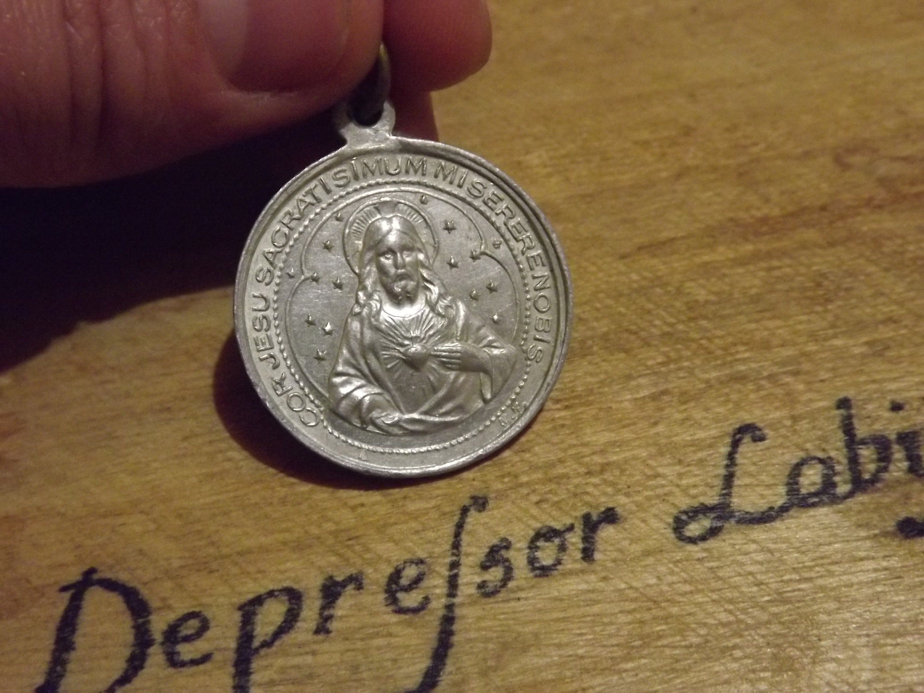 Médaille Chrétienne Antique Français - Grande Médaille en Aluminium Jésus et Notre Dame Du Mont Carm