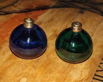 Vintage französische Glas Salz und Pfeffer Streuer - Glass Bubble Shakers Blau und Grün - Kobalt Blau