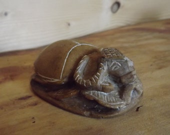 Vintage Egyptian Scarab Stone Carved Apis Bull Head Scarab - Hand Carved Stone Scarab Paperweight