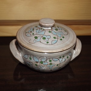 Vintage Morocco Demnate Pottery Pot wth Lid - Handmade Moroccan Glazed Pottery Floral Decor - Oven Cooking Pot Casserole