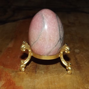 Beautiful Pink Marble Egg on Stand - Pink with Black Lines Marble Stone Egg on Gold Color Metal Stand - Collectible Egg