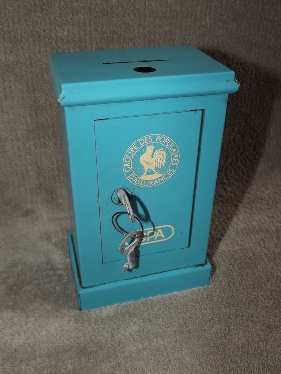 Vintage French Blue Money Box Safe With Keys Promotional Etsy