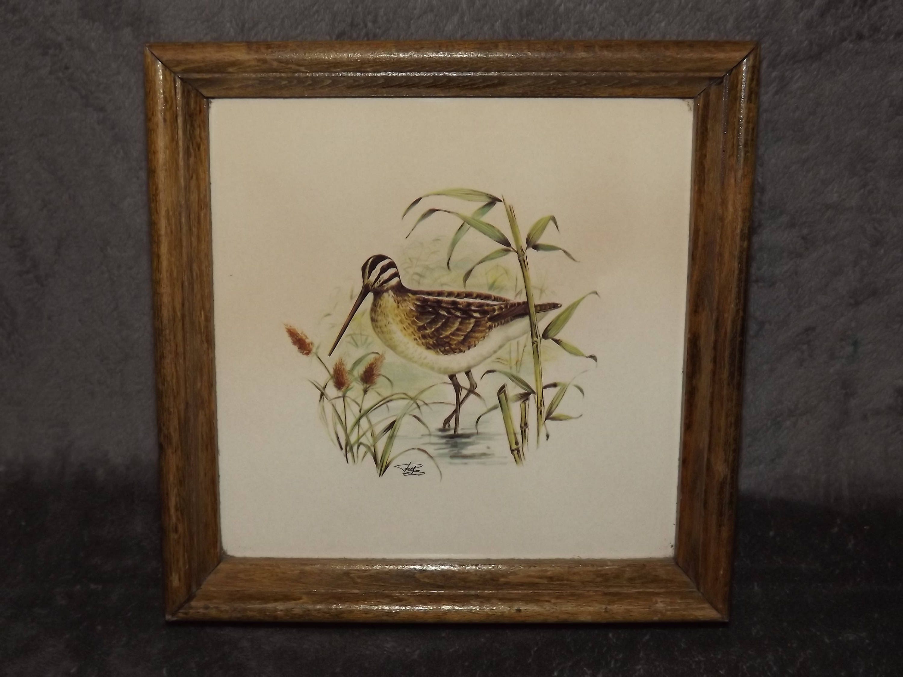 Français Vintage Ceramic Tile Box - Peinture Signée sur Carrelage Bird Nature Français Decoration Ca
