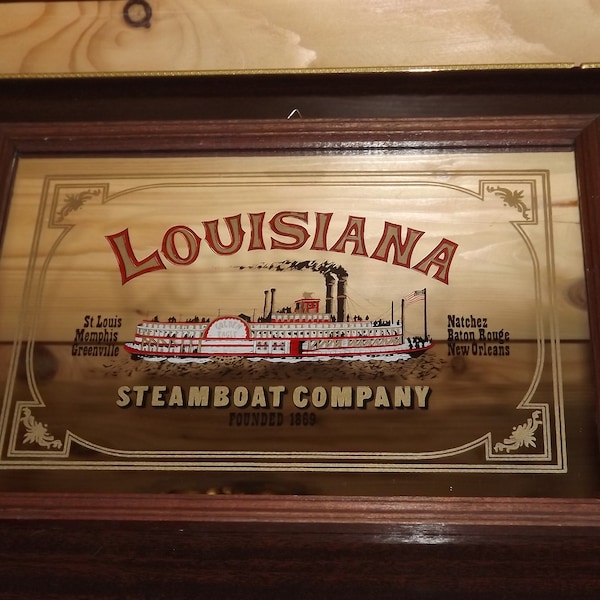 vintage Louisiana Steamboat Company - Miroir Louisiana avec cadre en bois fabriqué à Hong-Kong - Miroir décoratif