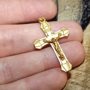 Beautiful Vintage French Gold Plated Cross Pendant - Lourdes Souvenir - Gold Crucifix Necklace Cross Jesus Christ -Art Deco Cross image 2