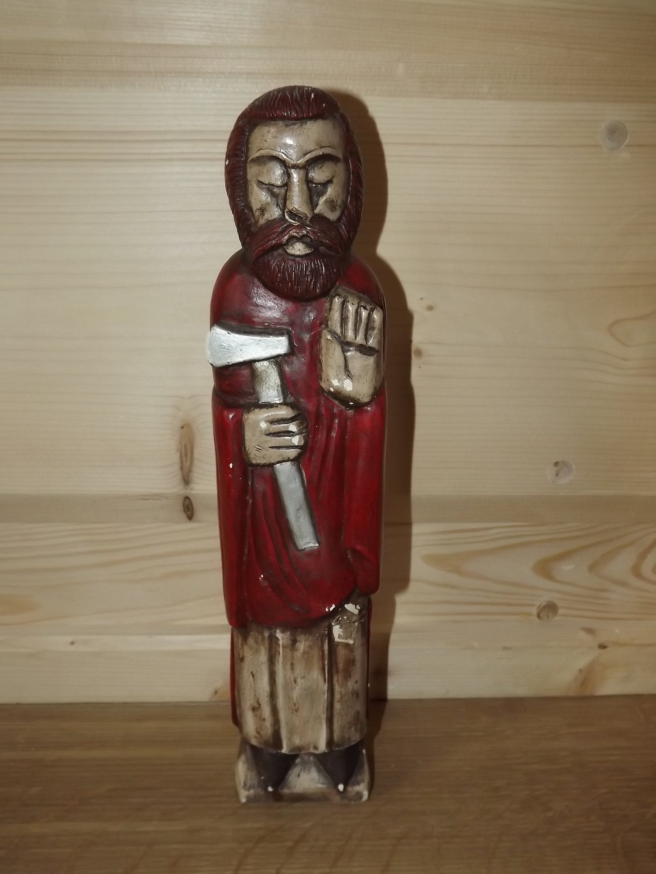 Vintage Français Statue Saint Matthias L'apôtre avec Hache - Plâtre Grande Chrétienne Jésus Apôtre M