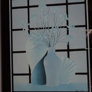 Vintage Illustrierter Spiegel Vintage Print auf Spiegel Fenstervasen mit Blumen Print Gerahmter Spiegel 80er Jahre Spiegel Bild 7