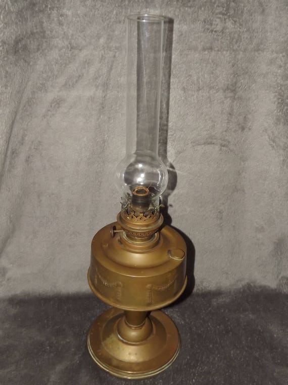 Beautiful Antique Tall French Oil Lamp Vintage 1930s Glass Oil Lamp, Old