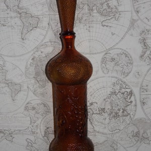 Vintage Große Empoli Glas Stil Dekanter - Bernstein GlasFlasche mit Deckel - Italienischer Stil Flasche - Empoli Große Glas Obstflasche