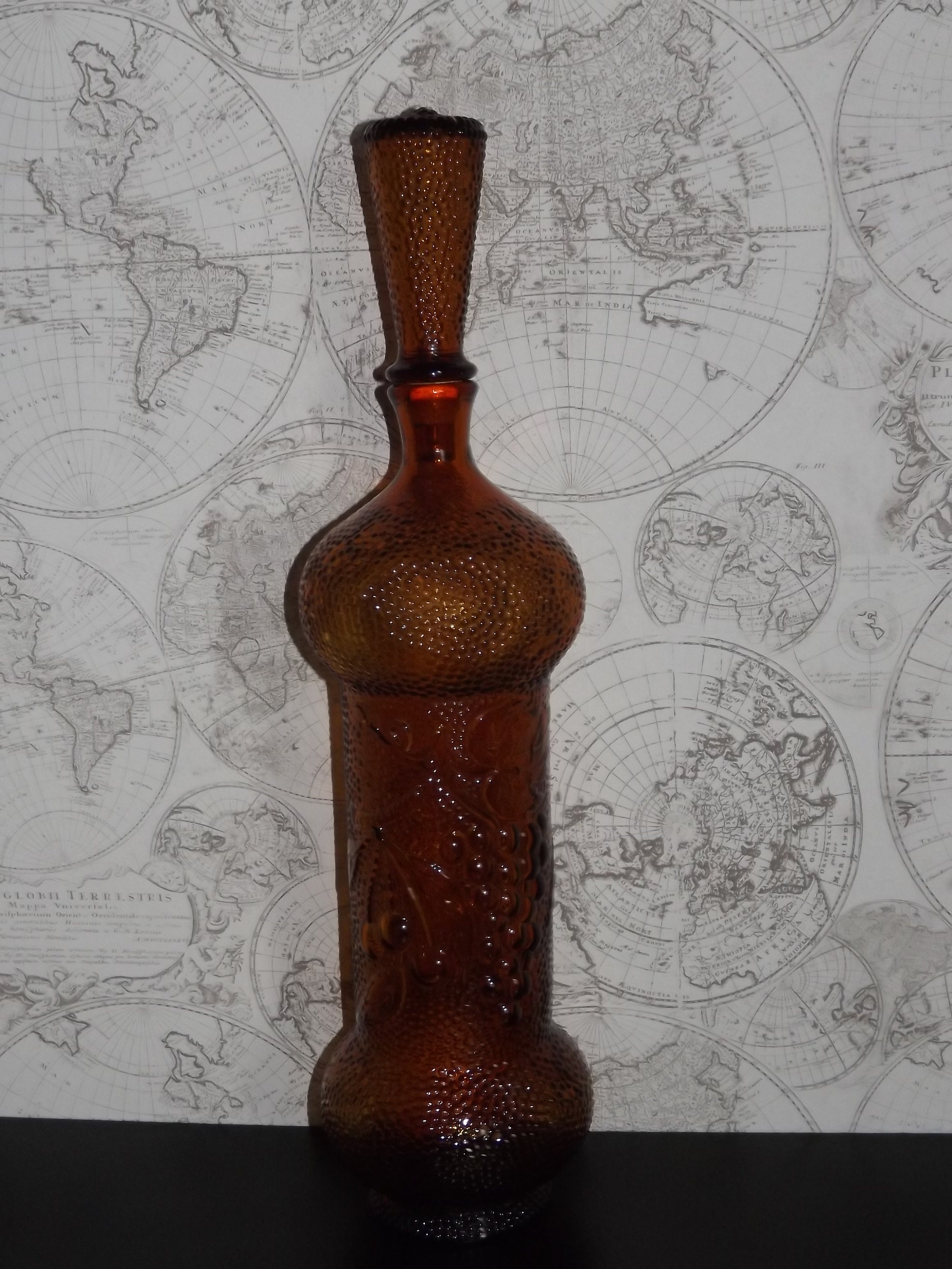 Carafe Vintage Tall Empoli Glass Style - Bouteille en Verre Ambré avec Couvercle de Style Italien Gr