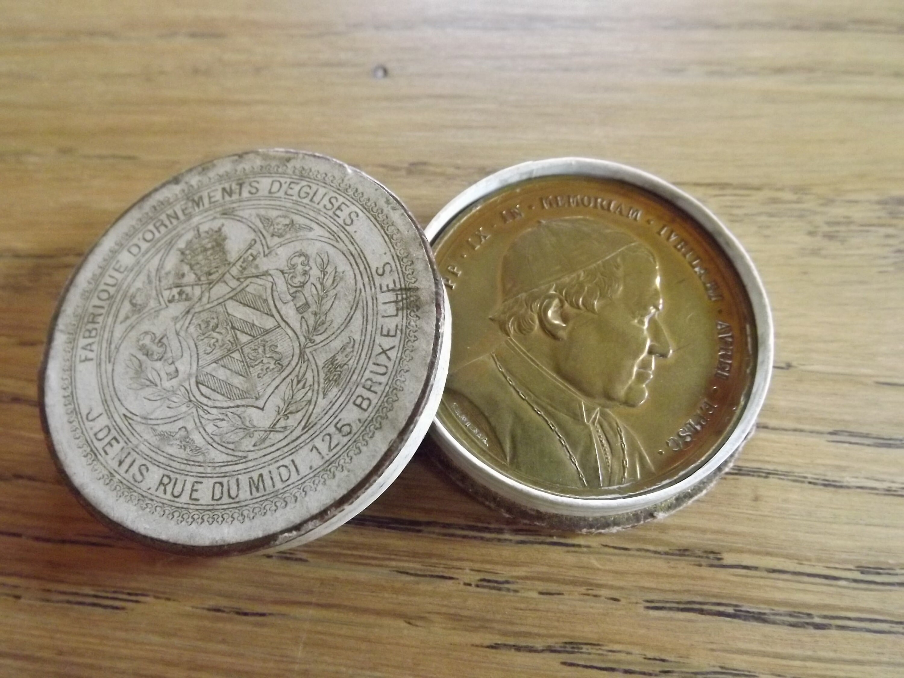 Belle Antique Pius Ix Médaille Du Jubilé 1877 Papale Historique de Bronze Par Charles Wiener - Pape