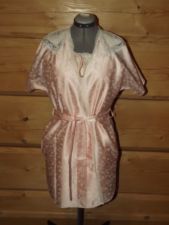 Vintage French Night Dress with Gown - Pale Pink … - image 1