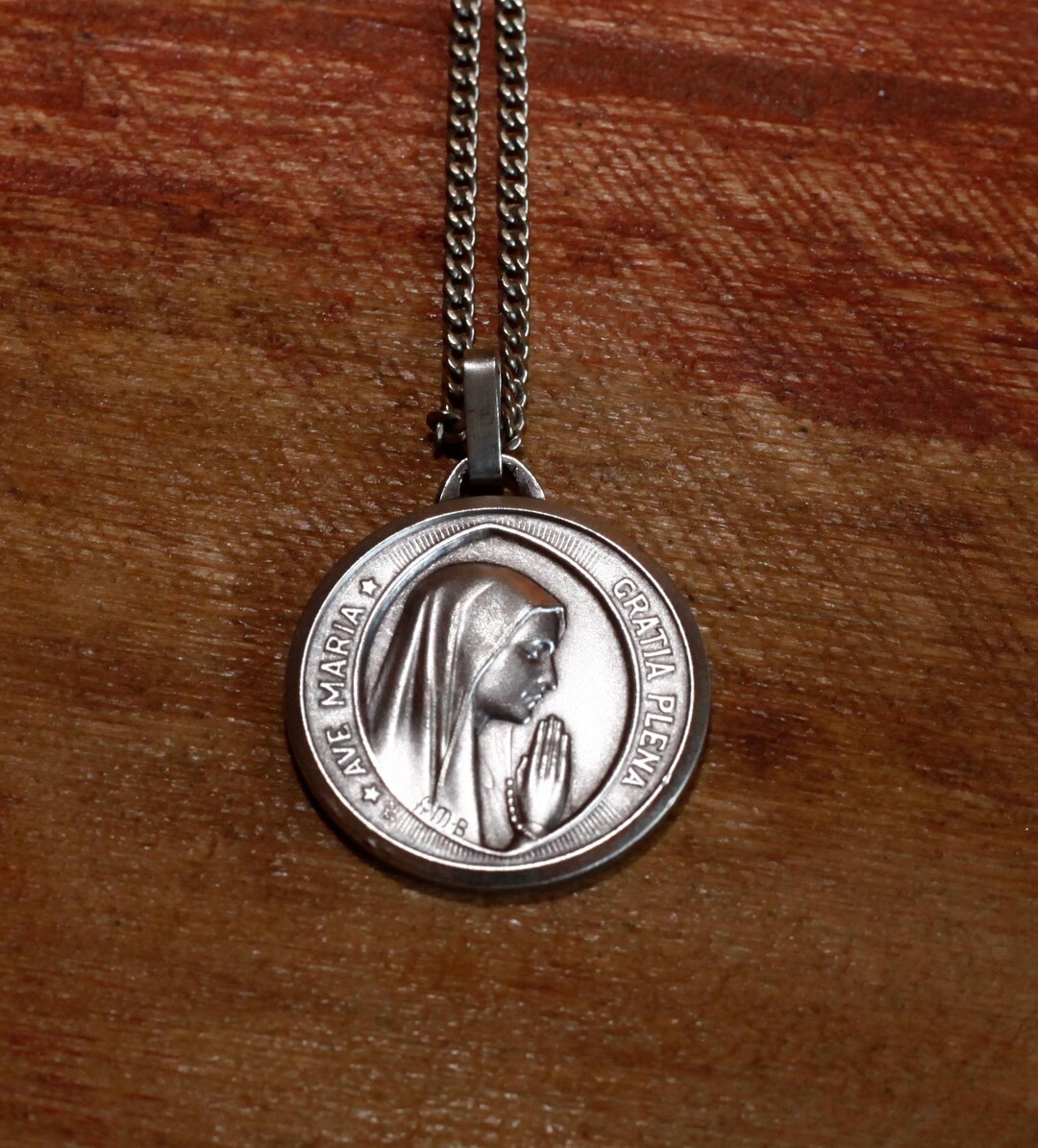 Vintage French Lourdes Necklace - Silvered Our Lady Medal, Catholic ...