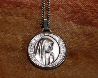 Pendentif Médaillon Vintage Double Face Vierge De Lourdes En Or - Ancien - Parfait état