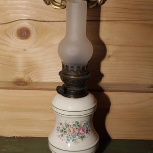 Beautiful Vintage French Oil Lamp JEB - Ceramic Reservoir Oil Lamp with Glass - Floral Decor Parlour Kerosene Lamp