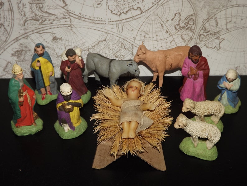 Beautiful French Nativity Set Antique Jesus made of Wax Etsy