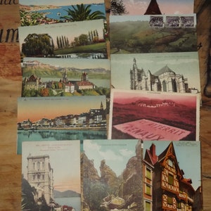 Jeu vintage de 11 cartes postales colorées 30s/40s de France - Écrit et non écrit - Cartes postales de France