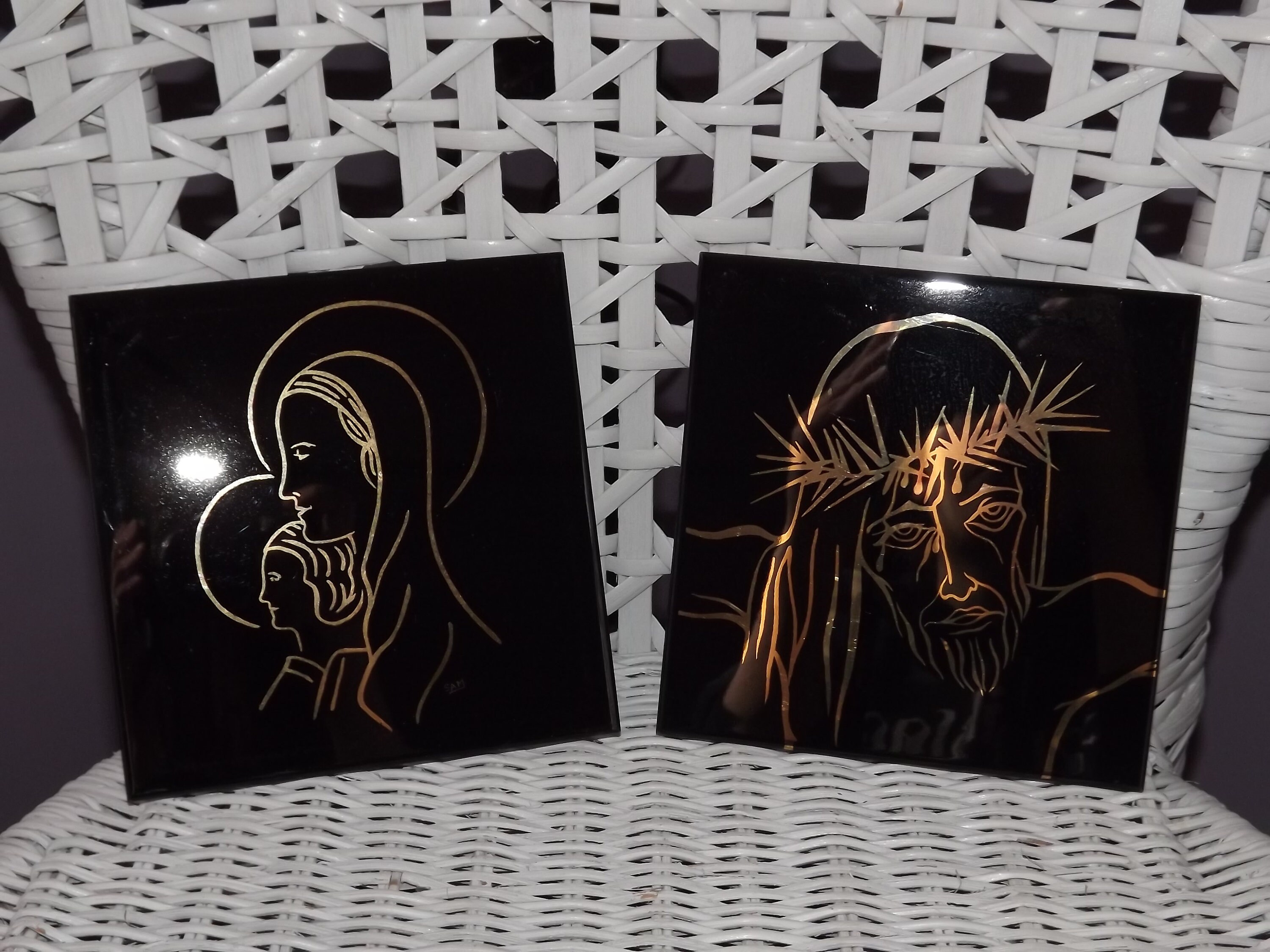 Ensemble de 2 Carreaux Céramique Vintage Mettlach Made in Germany Saar V & B - Carreaux Religieux Jé