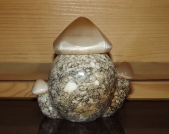 Hermosa caja de setas de piedra - Seta temática del bosque - Granito tallado y cep de setas de alabastro - Caja de decoración oculta