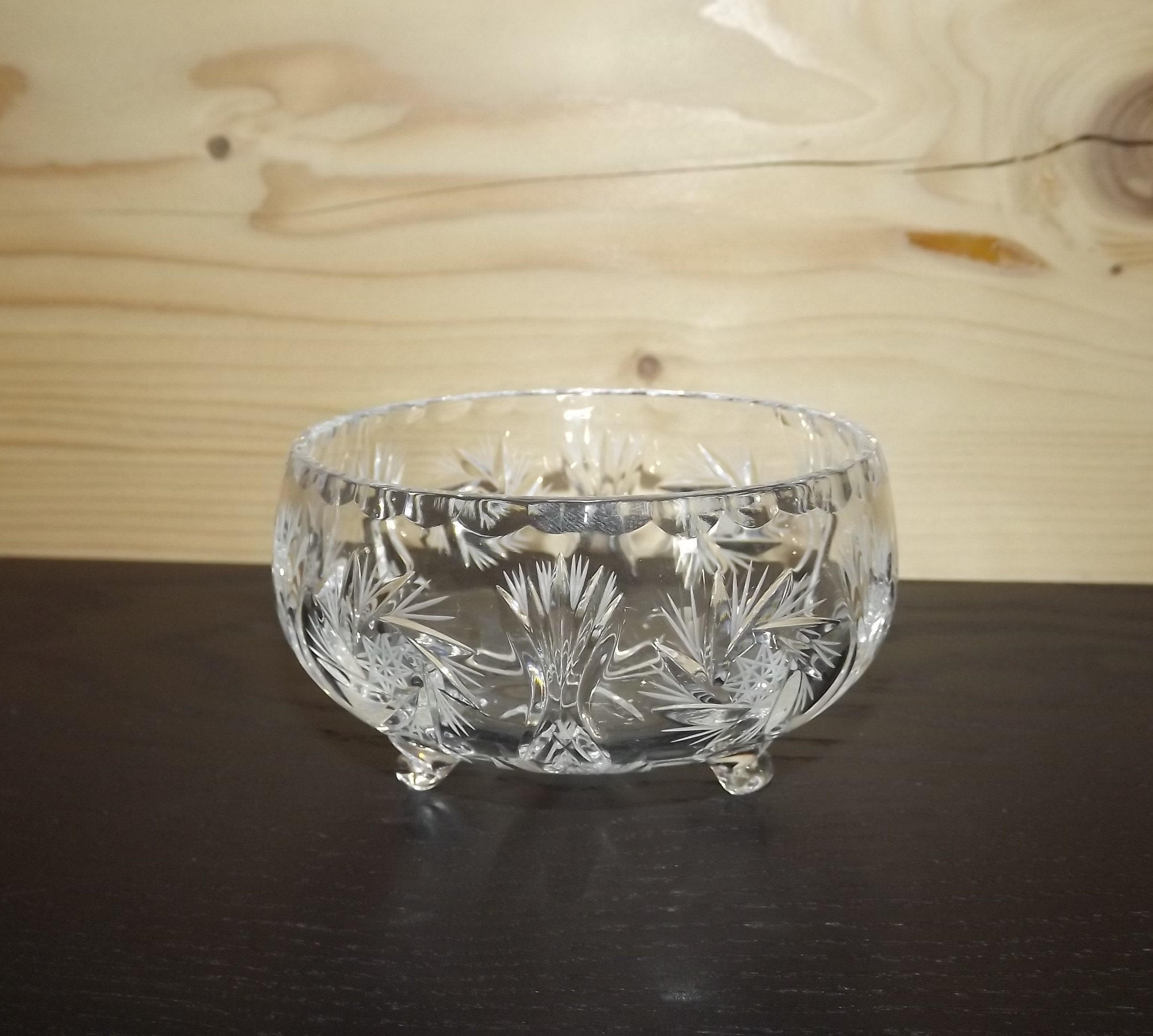 Vintage Sweet Little Crystal Dish Bonbonniere - Jewelry Ring From Poland Cup With Feet Wedding Gift