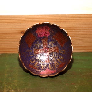 Vintage Holy Land Brass Enameled Cup - Jerusalem Souvenir - Jerusalem Cross Holy Land Decorative Bowl Brass and Enamel