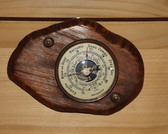 Vintage French Barometer Baromaster - Wooden Wall Weather Instrument - French Barometer Steampunk on Wood Piece