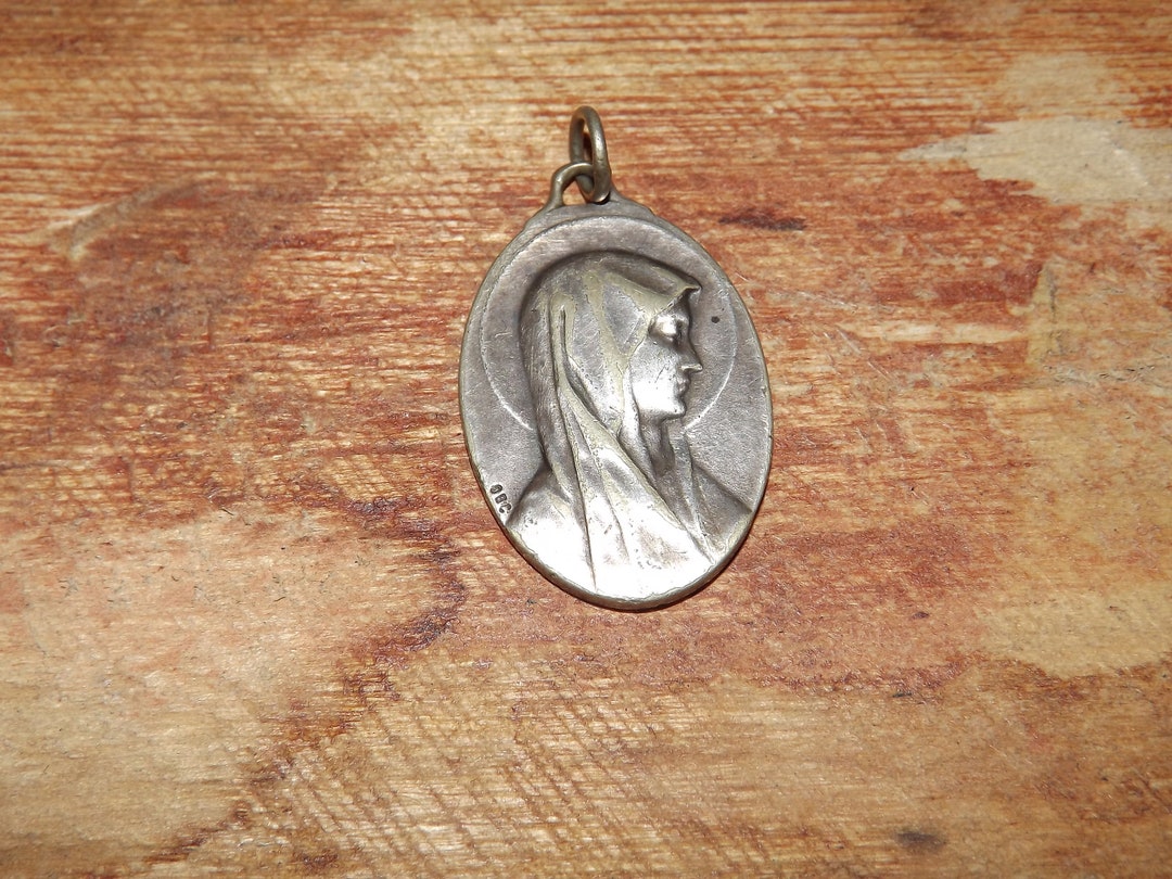 Antique French Lourdes Medal Obc - Our Lady of Lourdes Pendant - Virgin ...