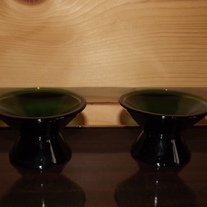 Vintage Set of 2 Candlestick Holders Kartio Littala Made in Finland by Kaj Franck - Green Glass Candle Sticks Holders - Scandinavian Design