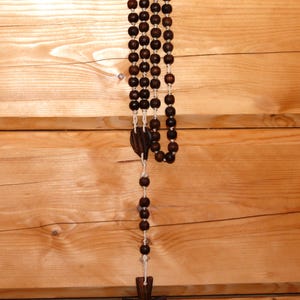 Rosario francés grande de madera de Lourdes, 1983, 122 cm - Rosario de monje, 120 cm - Rosario grande de madera tallada con cruz - Rosario de pared de Lourdes