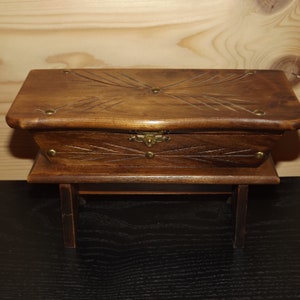 Unusual Vintage French Medieval Style Treasure Box - Wooden Jewelry Box on Stand - French Countryside Decoration - Miniature Furniture Chest
