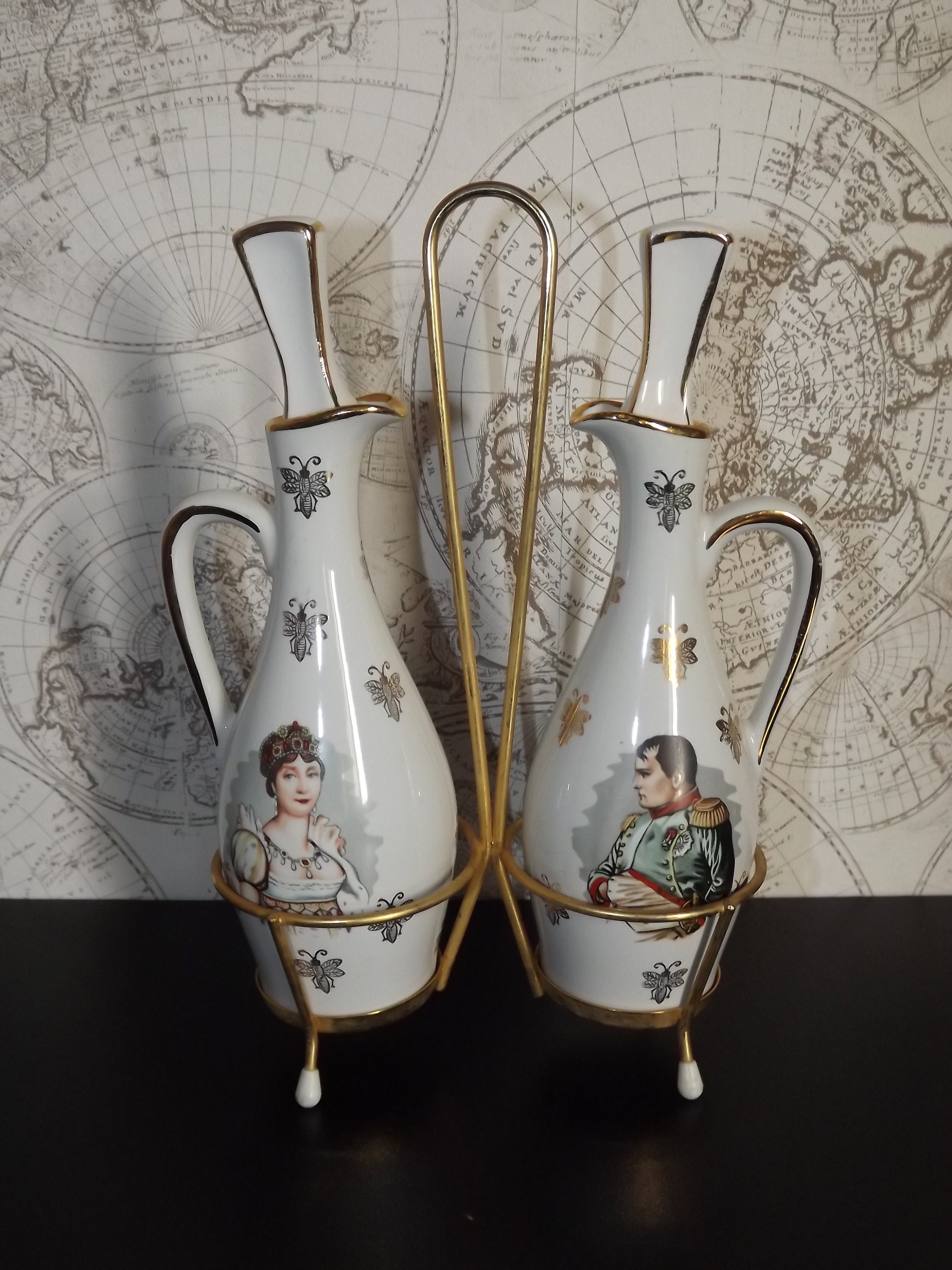 Vintage Français'huile de Porcelaine et Vinaigre Ensemble Napoléon Joséphine Royal Bees Decor - Bout