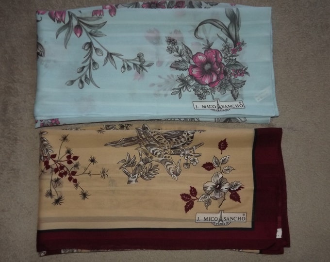 Beautiful Set of 2 French Fashion Scarves J.Micho Sancho - Seasonal Floral Scarf - Parisian Scarf - Autumn/Winter and Spring/Summer