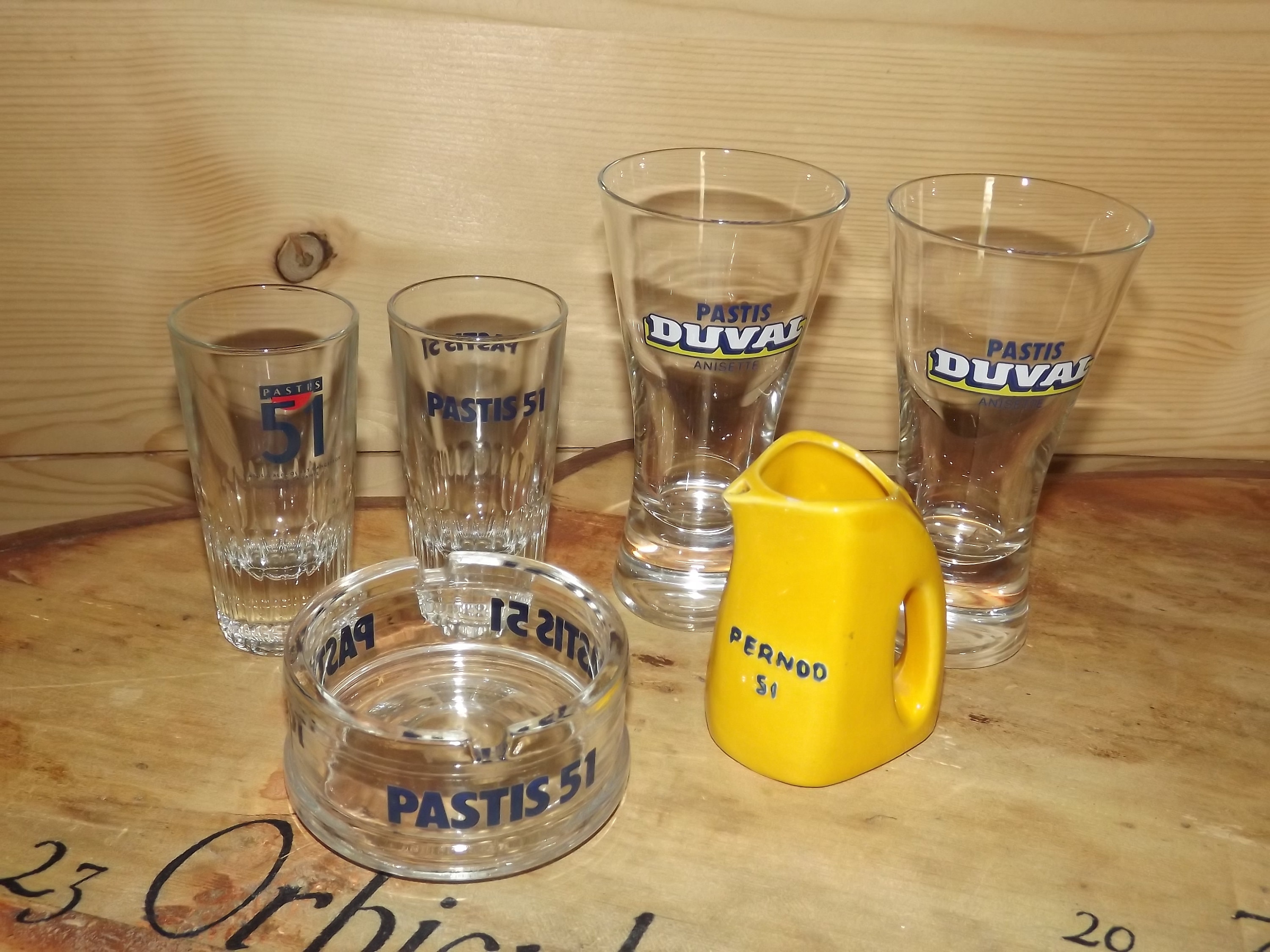 Français Vintage Bar Set - Pastis 51 Glass Ashtray Small Pernod Ceramic Pitcher Duval Anisette Glass