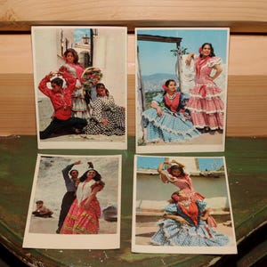 Set di 4 cartoline spagnole d'epoca Granada - Cartoline tradizionali popolari spagnole del flamenco - Grotta dell'Amaya a Sacromonte