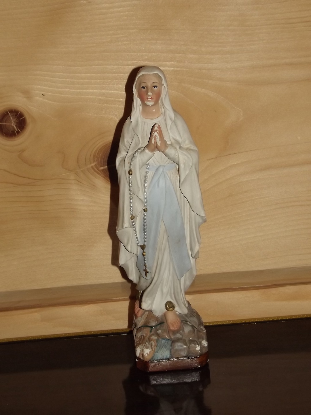 French Vintage Plaster Virgin Mary Statue Our Lady of Lourdes Plaster