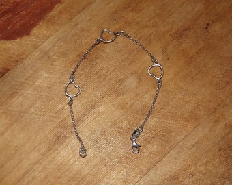 Vintage French Hearts Bracelet Silver 925 - Hearts and Chain Bracelet - Romantic Delicate Bracelet Sterling Silver