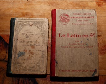 Antique Set of 2 Latin Books - Lhomond de Viris Illustribus Urbis Romae 1891 - Latin School Book Le Latin en 4eme 1940